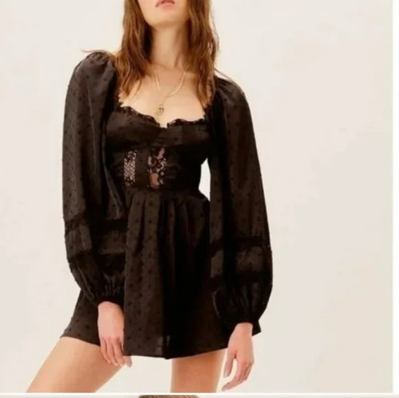 For Love and Lemons Natalie Mini Dress Black Size Medium New With Tags - Picture 2 of 10